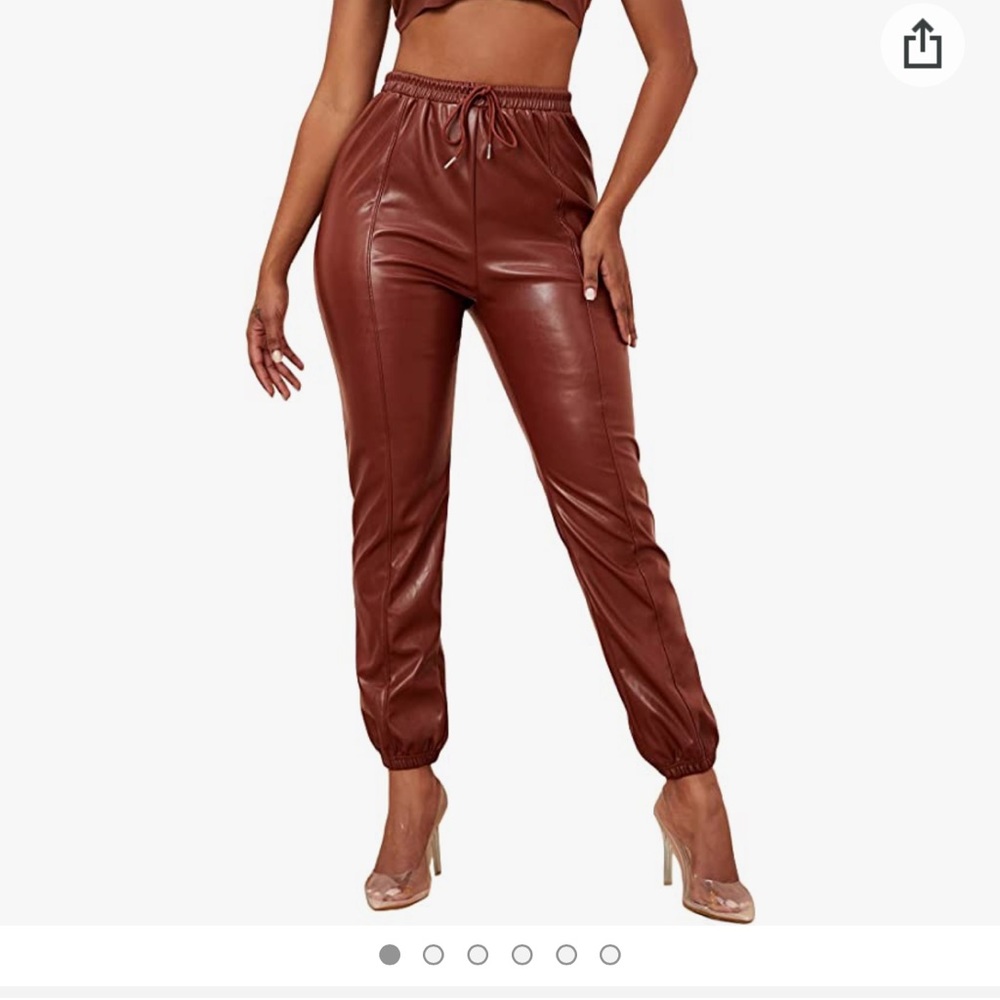 Drawstring Rust Brown Leather Joggers